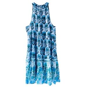Calypso St. Barth Tiered Swing Dress Blue Floral Size XL